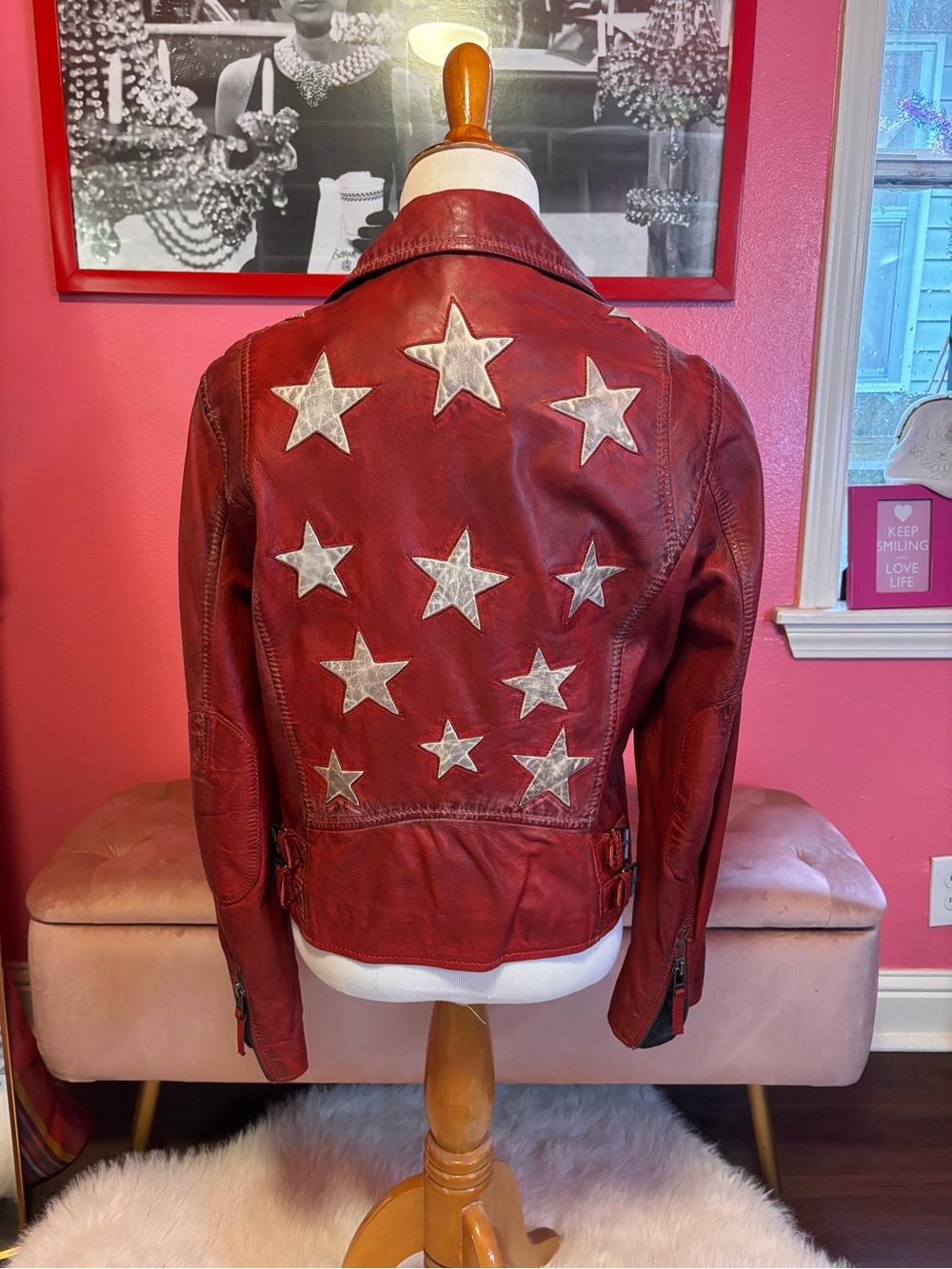 Mauritius Red Leather Star-Accent Women's Medium Jacket